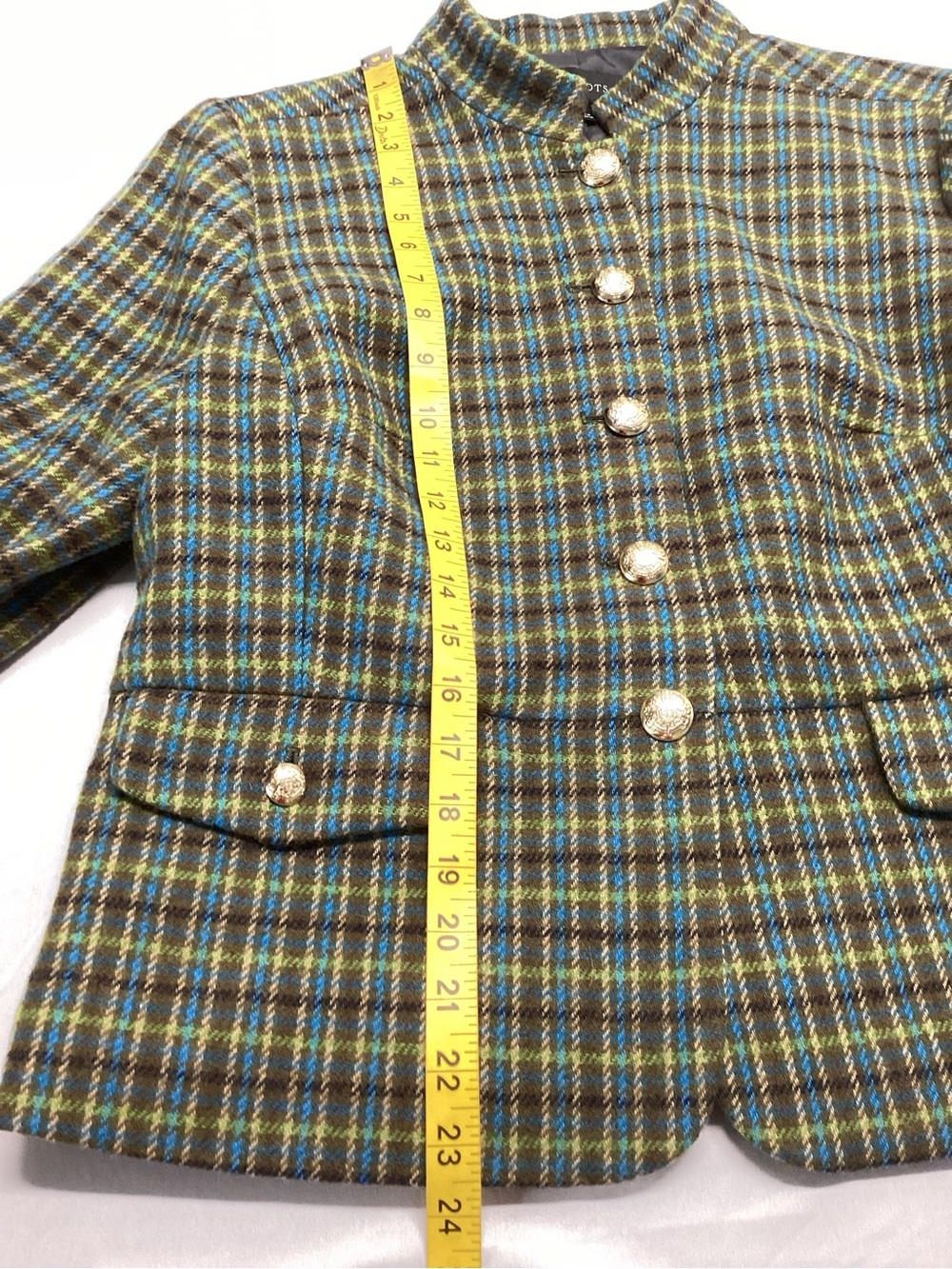 Talbots Shetland Officer Jacket Green Multi Plaid Wool - Picture 9 of 11